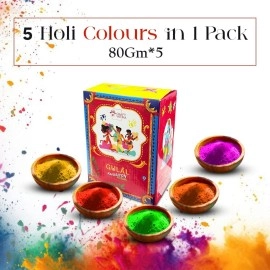 CraftVatika Natural Holi Colour - Organic Holi Gulal - Orange | Yellow | Red | Pink and Green - Holi Items- Pack of 5-80gm x 5 Holi Gift Pack-for Family, Party, Silky, Soft Skin Friendly,100% Safe