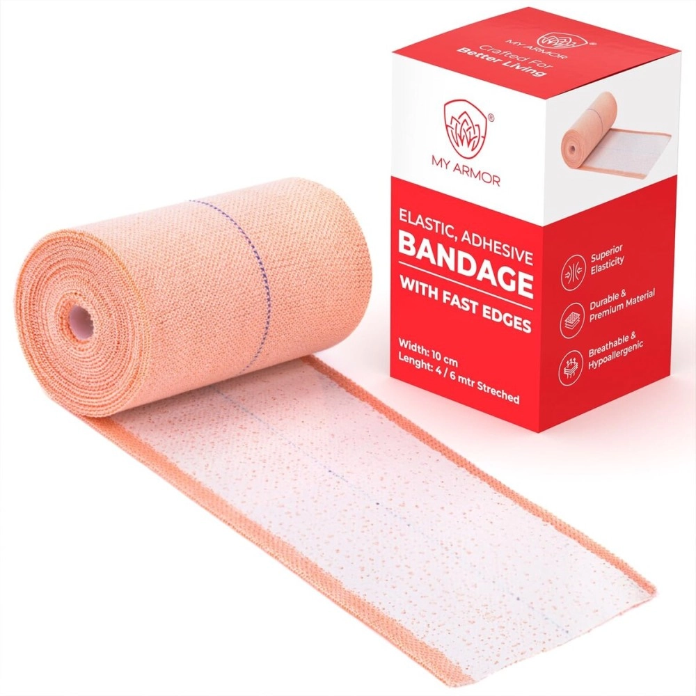 MY ARMOR Premium Elastic Adhesive Bandage for Support & Pain Relief, 10cm x 4mt,1 Piece