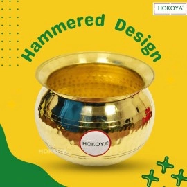 HOKOYA Small Brass Handi for Cooking (2 Litre Water Capacity) | Mirror Finish Bowl | Light Weight Brass Cookware | Utensils for Kitchen Cooking Pot | Indian Kitchenware | Gift for Home Chefs