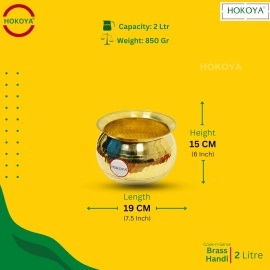 HOKOYA Small Brass Handi for Cooking (2 Litre Water Capacity) | Mirror Finish Bowl | Light Weight Brass Cookware | Utensils for Kitchen Cooking Pot | Indian Kitchenware | Gift for Home Chefs