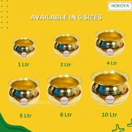 HOKOYA Small Brass Handi for Cooking (2 Litre Water Capacity) | Mirror Finish Bowl | Light Weight Brass Cookware | Utensils for Kitchen Cooking Pot | Indian Kitchenware | Gift for Home Chefs