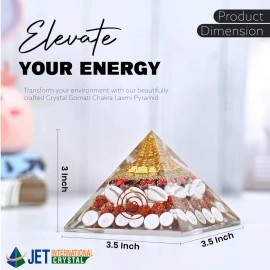 Jet International Wealth Orgone Pyramid 4 inch Approx Crystal Natural Gomati Chakra with Shree Yantra Pyramid Success Prosperity