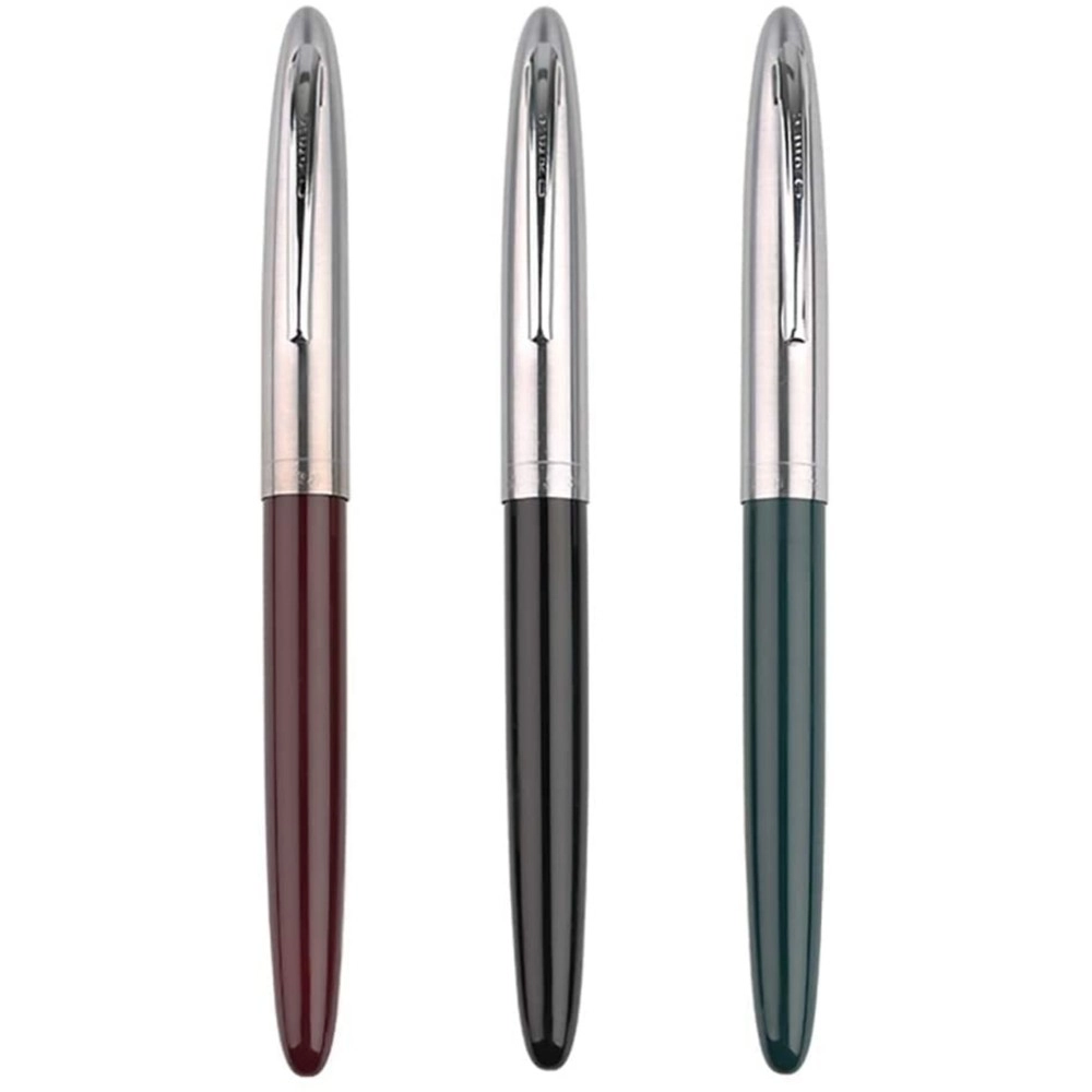 GOLD LEAF Hero Pen Original Fountain Ink Pen Iridium Nib Model 329 Silver Cap, Black Green Maroon - Pack of 3