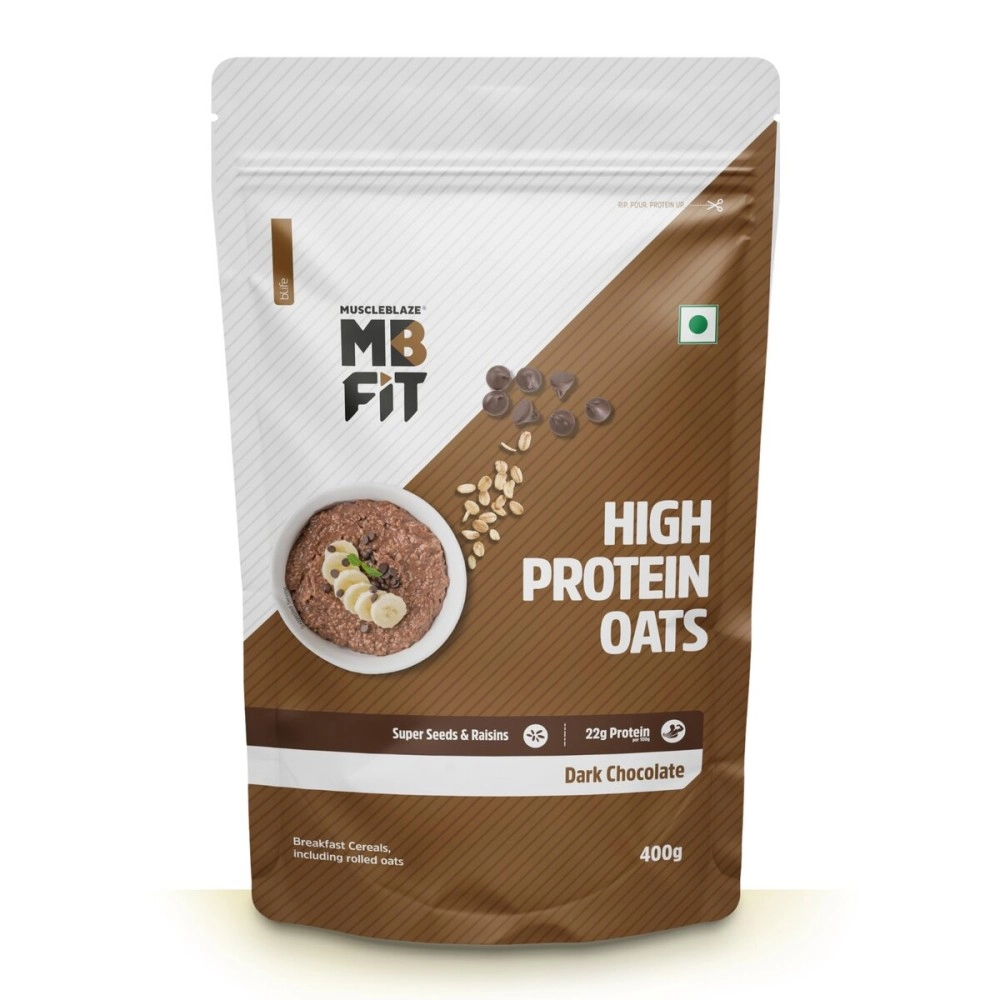 MuscleBlaze Fit High Protein Oats, 400 g, Dark Chocolate | 22 g Protein, Rolled Oats, Gluten Free Oats, Breakfast Cereals for Weight Management