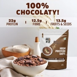 MuscleBlaze Fit High Protein Oats, 400 g, Dark Chocolate | 22 g Protein, Rolled Oats, Gluten Free Oats, Breakfast Cereals for Weight Management