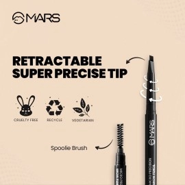MARS Micro Precision Brow Pencil with Spoolie | Retractable & Easy Glide | Long Lasting & Natural Finish (0.4 g) (Black)