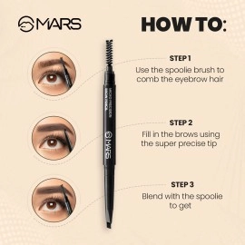 MARS Micro Precision Brow Pencil with Spoolie | Retractable & Easy Glide | Long Lasting & Natural Finish (0.4 g) (Black)