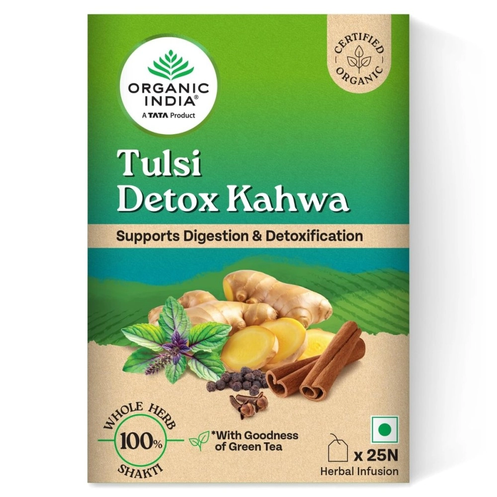 ORGANIC INDIA Tulsi Detox Kahwa 25 IB || Cleanse & Cold Relief || Improve Digestion & Detoxification || Tulsi Tea - 25 Tea Bags