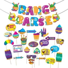 Festiko Happy Holi Decoration Combo 27 Pcs of Phot..