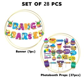 Festiko Happy Holi Decoration Combo 27 Pcs of Photo Booth Props+1 Set Holi Banner,Holi Decoration Items for Party Holi Decorations, Party Decoration Colourful Banner for Holi Party (Pack of 28)
