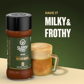 Sleepy Owl 100gm Filter Kaapi Premium Instant Coffee | Authentic Robusta & Chicory Blend | Filter Coffee Powder | Have It Milky & Frothy | Makes 50 Cups | Ready in Seconds
