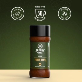 Sleepy Owl 100gm Filter Kaapi Premium Instant Coffee | Authentic Robusta & Chicory Blend | Filter Coffee Powder | Have It Milky & Frothy | Makes 50 Cups | Ready in Seconds
