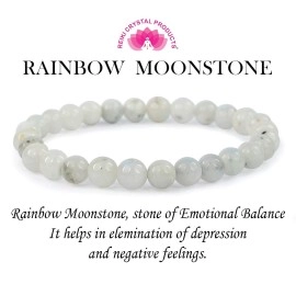 Reiki Crystal Products Unisex-adult Certified Rainbow Moonstone Crystal Stone 6 mm Bracelet