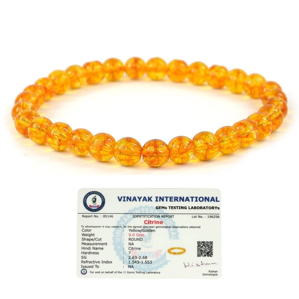 Reiki Crystal Products Certified Citrine Bracelet Reiki Healing Crystal Stone 6 mm Bracelet, Charged By Reiki Grandmaster & Vastu Expert, Standard, Natural Crystal Stones, Citrine