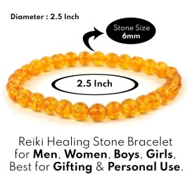 Reiki Crystal Products Certified Citrine Bracelet Reiki Healing Crystal Stone 6 mm Bracelet, Charged By Reiki Grandmaster & Vastu Expert, Standard, Natural Crystal Stones, Citrine