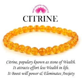 Reiki Crystal Products Certified Citrine Bracelet Reiki Healing Crystal Stone 6 mm Bracelet, Charged By Reiki Grandmaster & Vastu Expert, Standard, Natural Crystal Stones, Citrine