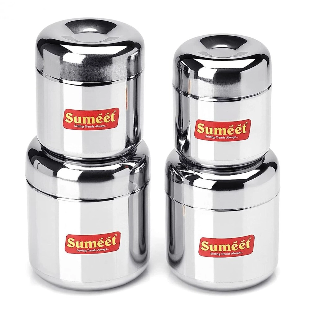 Sumeet Stainless Steel Vertical Utility Canisters/Ubha Dabba/Storage Containers Set Of 4Pc (125Ml,160Ml,200Ml,280Ml), Black
