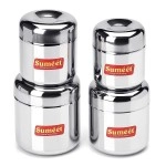 Sumeet Stainless Steel Vertical Utility Canisters/Ubha Dabba/Storage Containers Set Of 4Pc (125Ml,160Ml,200Ml,280Ml), Black