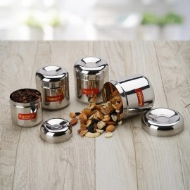 Sumeet Stainless Steel Vertical Utility Canisters/Ubha Dabba/Storage Containers Set Of 4Pc (125Ml,160Ml,200Ml,280Ml), Black