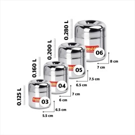 Sumeet Stainless Steel Vertical Utility Canisters/Ubha Dabba/Storage Containers Set Of 4Pc (125Ml,160Ml,200Ml,280Ml), Black