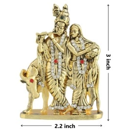 GCT Radha Krishna Idol with Cow Bansuri Krishna Idol (B-116) Gold Metal Statue for Home Dcor Car Dashboard Mandir Pooja Murti Temple Puja Office Table Showpiece