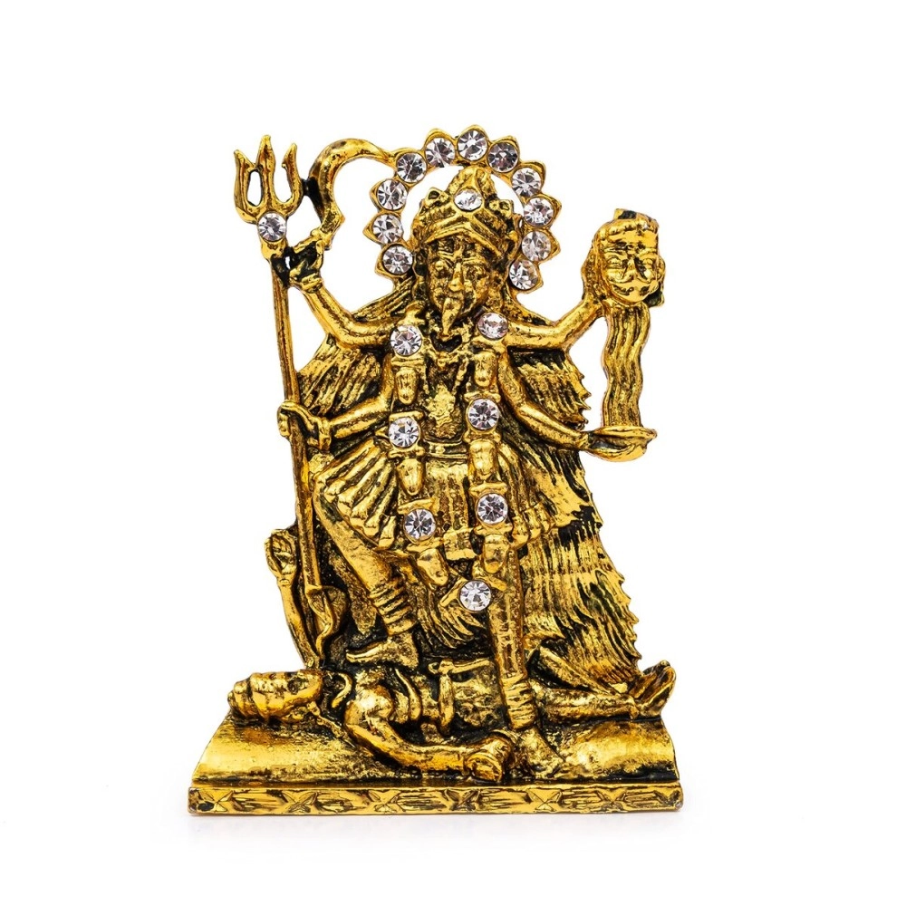 GCT Goddess Kali MATA Idol Maa Kali Murti (B-164) Antique Gold Metal Statue for Home Dcor Car Dashboard Mandir Pooja Murti Temple Puja Office Table Showpiece