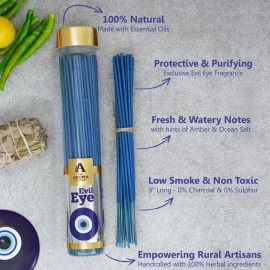 The Aroma Factory Agarbatti | Evil Eye Nazar Kavach Luxury Incense Sticks for Removing Negative Energy & Bring Luck | Natural, Herbal, Low Smoke & 0% Charcoal | 100g X 1 Bottle Pack