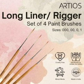ARTIOS Fine Detailing Brush Set for Painting - Long Liner Rigger Set of 4 With Holder for Acrylic, Oil, Watercolor & Gouache - Handmade Cruelty-Free Wood Paint Brushes