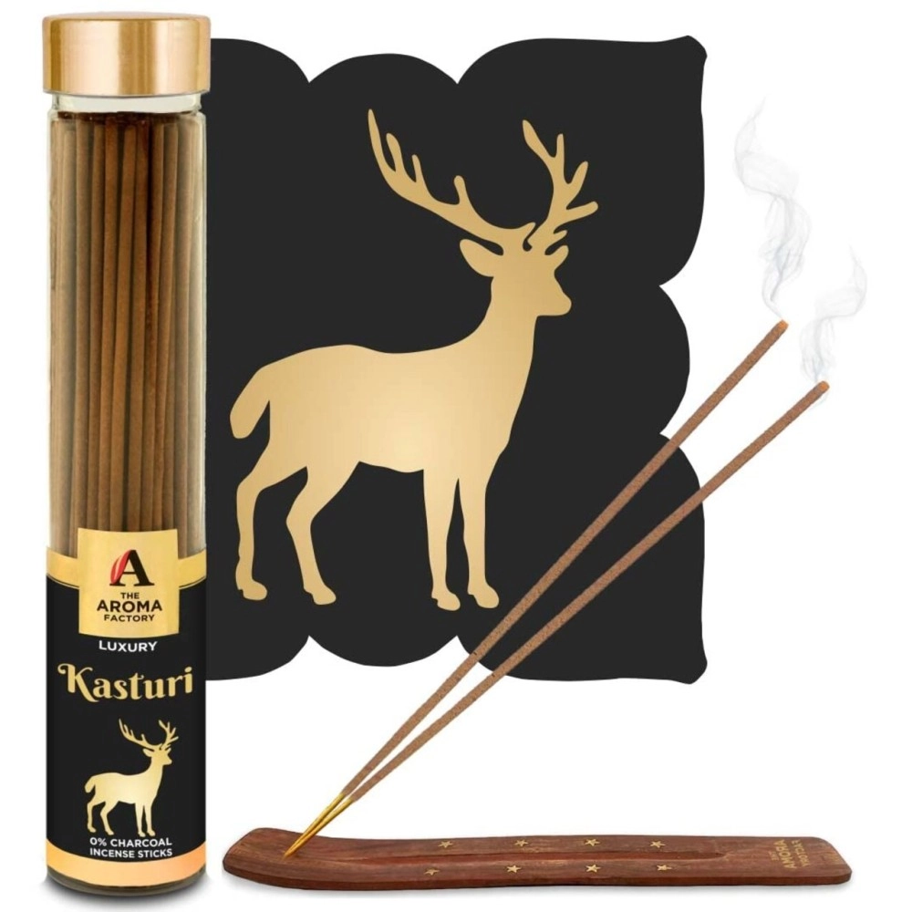 The Aroma Factory Kasturi Musk Agarbatti | Calmness of Musk Aroma with Low Smoke & Zero Charcoal (Bottle Pack of 1, 100g)