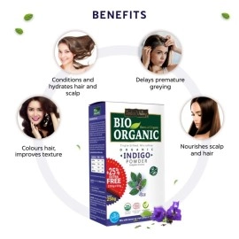 IndusValleyBioOrganic Indus Valley Bio Organic 100% Organic and Herbal Indigo Powder, for Natural Hair Coloring, Arrests Early Greying & Protects hair from Damage - (200g+50g)