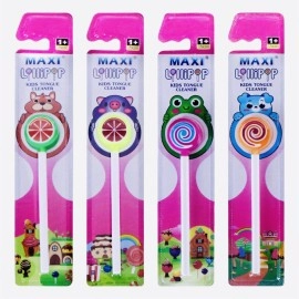 MAXI Lollipop Tongue Cleaner for kids, extra soft, 6+ months, watermelon, candy, multicolor (Pack of 4)