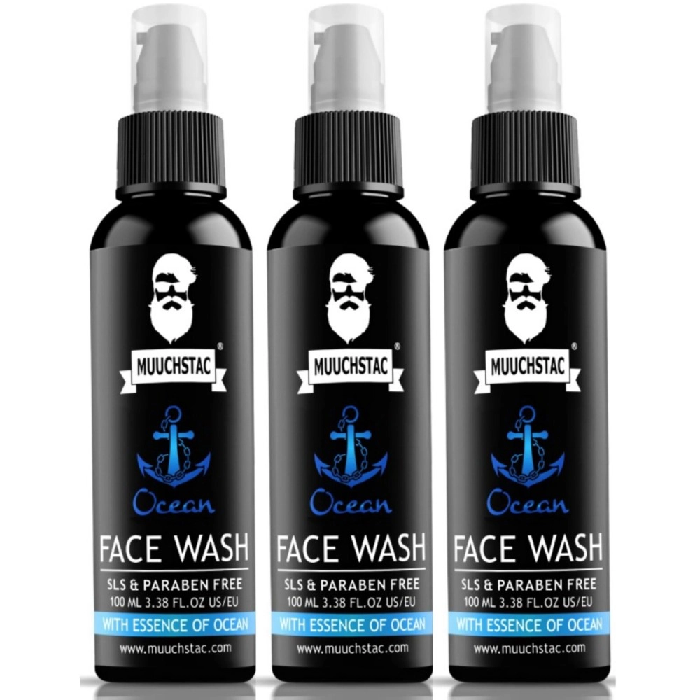 Muuchstac Ocean Face Wash for Men | Fight Acne & Pimples, Brighten Skin, Clears Dirt, Oil Control, Refreshing Feel - Multi-Action Formula (100ml (Pack Of 3))