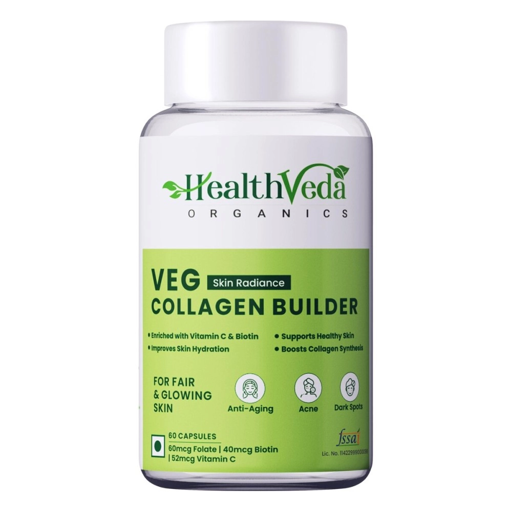 Health Veda Organics Plant Based Skin Radiance Collagen Builder with Vitamin C & Biotin, 800 mg, 60 Veg Capsules | Skin Cell Renewal & Protection for Healthy & Young-Looking Skin | For Men & Women