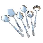 MFU-MADE FOR YOU Designer Brass Seep Handle Design Serving Spoon Set Of 6 Piece With Mother Of Pearl In Black Gift Box || Serving Spoon For Dinning, 30 Cm