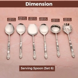 MFU-MADE FOR YOU Designer Brass Seep Handle Design Serving Spoon Set Of 6 Piece With Mother Of Pearl In Black Gift Box || Serving Spoon For Dinning, 30 Cm