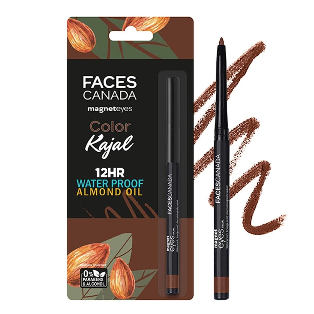FACESCANADA Magneteyes Color Kajal - Brown Comfort 03, 0.30G | Highly Pigmented Kohl | 12 Hr Long Stay | Matte Finish | Single Stroke Glide | Water Proof | Smudge Proof | Almond Oil Enriched - Pencil
