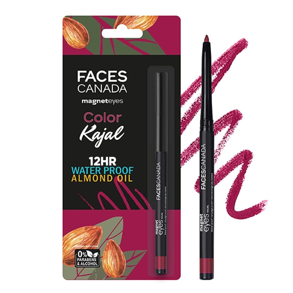 FACESCANADA Magneteyes Color Kajal - Burgundy Love 04, 0.30G | Highly Pigmented Kohl | 12 Hr Long Stay | Matte Finish | Single Stroke Glide | Water Proof | Smudge Proof | Almond Oil Enriched - Pencil