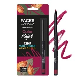FACESCANADA Magneteyes Color Kajal - Burgundy Love 04, 0.30G | Highly Pigmented Kohl | 12 Hr Long Stay | Matte Finish | Single Stroke Glide | Water Proof | Smudge Proof | Almond Oil Enriched - Pencil