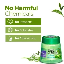 Boroplus Aloe Vera Gel With Green Tea 100% Organic For Skin & Hair, Rich In Vitamin E And Antiseptic Herbs For Smooth, Nourished And Moisturised Skin, 200Ml