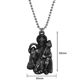 M Men Style Hindu Lord Bajrangbali Hanuman idol Monkey God of Devotion Locket With Chain Grey Zinc Metal Necklace Pendant Chain For Men And Women