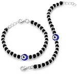 ARTIFICIAL TREE Exclusive German Silver Charm Evil Eye Nazariya Bracelet with Black & Silver Beads (Crystal) for Baby Boys & Girls| Adjustable Protection Bracelet for Newborns & Toddlers (AT KIDS