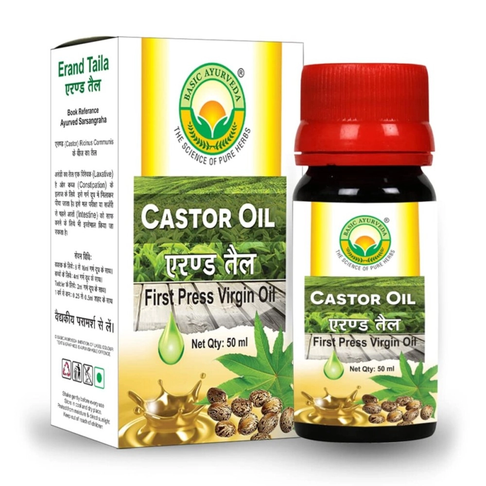 BASIC AYURVEDA Castor Oil (Erand Tail) - 50ml | Pure Ayurvedic Oil for Hair, Skin & Digestive Health
