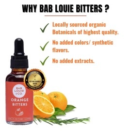 Bab Louie & Co. Orange Bitters for Cocktails, India\'s First Non-Alcoholic Award Winning Bitters, 100% Natural Made with Real Fruits, Herbs & Spices, Fresh Citrus Notes, Manhattan, ni, Sidecar,