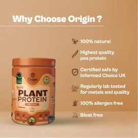 Origin Nutrition 100% Natural Vegan Plant Protein Powder,Easy to Digest Filter Coffee Flavour with 25g Plant Based Protein,Gluten Free,Dairy Free,No Added Sugar,Soy Free,Non -GMO, Jain,7 Servings,284