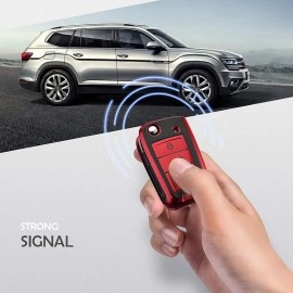 JVCV Premium Soft TPU Leather Pattern Key Cover Compatible with Skoda Kylaq Slavia Kushaq Taigun Tiguan Virtus Octavia Kodiaq Superb Folding Key (Red)