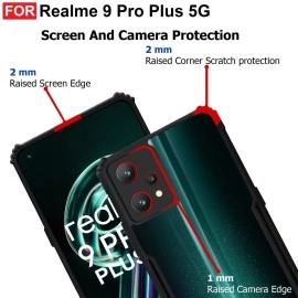 CEDO Realme 9 Pro Plus (5G) Back Case Cover | Camera Protection Shockproof Bumper-Edge | Acrylic Crystal Clear 360 Degree Protection TPU+PC | Transparent Eagle Back Case Cover (Black)
