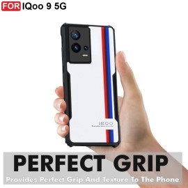 CEDO iQOO 9 (5G) Back Case Cover | Camera Protection Shockproof Bumper-Edge | Acrylic Crystal Clear 360 Degree Protection TPU+PC | Transparent Eagle Back Case Cover (Black)