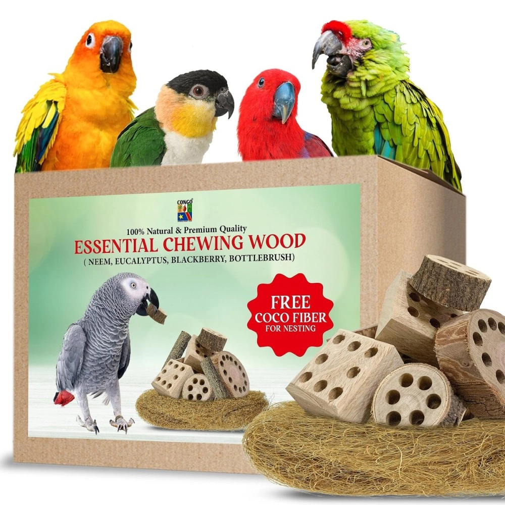 CONGO NATURAL PARROT TREAT Premium Essential Chewing Wood Toy for All Types of Birds (Piece of 8)