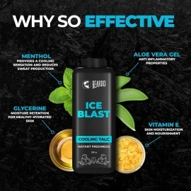 Beardo Ice Blast Talc Powder for men, 100g | INSTANT ICY COOLING Talcum Powder Men | Combat heat with Menthol | Goodness of Aloe vera & Vitamin E for Instant Freshness