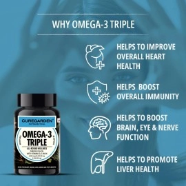Curegarden Omega-3 Fish Oil Capsules Triple Strength | Fish Oil 2500mg| 60 Softgel Capsules| 900 mg Epa, 600 mg Dha and Vitamin D, E & K |Heart Health| Joint Supplement| Brain Health.